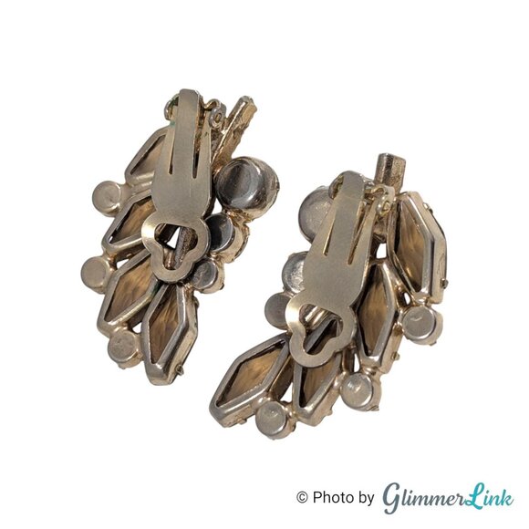 Vintage Juliana D&E Rhinestone Climber Clip On Earrings Smoky Topaz Orange - Picture 6 of 10